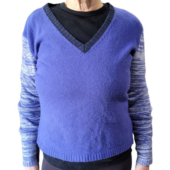 Vintage Y2K Old Navy Blue Ombre Lambswool Angora V-Neck Sweater L Soft Fuzzy - Picture 7 of 10